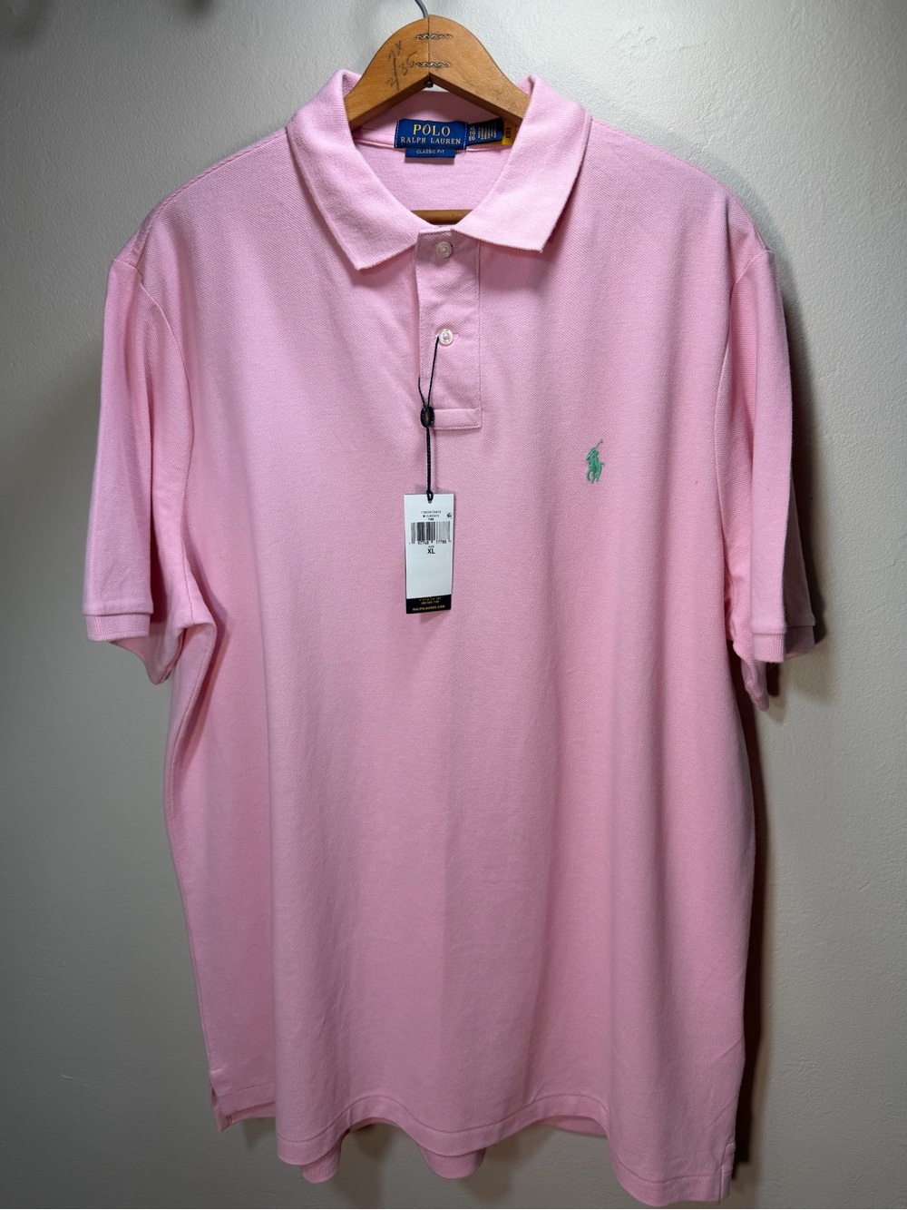 Ralph Lauren Men's Pink Polo with Mint Logo
